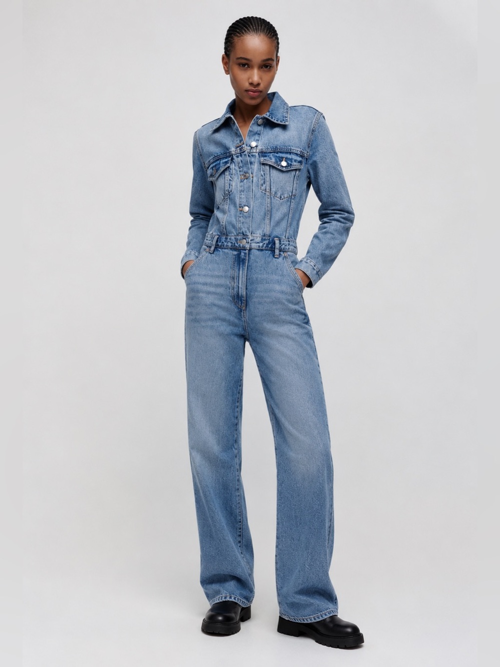 Zara Light Blue Denim Jumpsuit